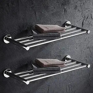 Bathroom Towel Rack, Hotel Style Towel Racks for Bathroom Wall Mounted, Modern Towel Bar Rack 23.6 Inch, 2-Tier Towel Shelves, Chrome