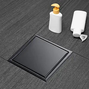 Square Shower Drain Black 6 inch with 2 in 1 Tile-Insert Cover
