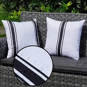 ONWAY Outdoor Pillow Covers 20x20 Waterproof Set of 2 Decorative Throw Cushion Cover White and Black Striped Outdoor Pillows for Patio Furniture