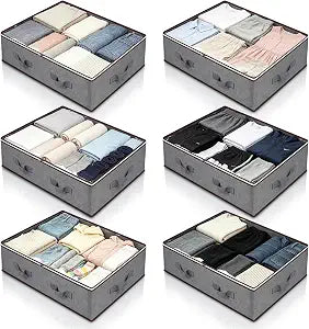 Pterying 6 Pack Under Bed Storage Containers with Transparent Clear Window