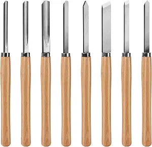 HAUTMEC Professional Wood Turning Chisel 8 pcs Set, Lathe Chisel Set with 2 Skew 1 Spear Point 1 Parting 1 Round Nose & 3 Gouge Tools for Beginners, Hobbyists and Professionals HT0237-WW
