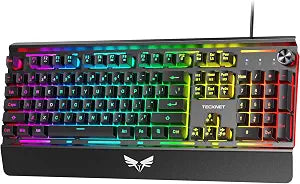 TECKNET Wired Gaming Keyboard, MetalPanel RGB Keyboard with Volume Knob