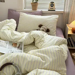 VM VOUGEMARKET Striped Duvet Cover Set Queen(90"x90"),Purple/Cream Stripes
