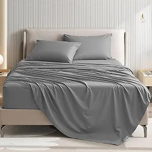 Queen Size 4 Piece Sheet Set - Comfy Breathable & Cooling Bed Sheets Set, Soft and Wrinkle Free, Deep Pockets, Easy & Secure Fit, Hotel Luxury Bedding for Women, Men - Oeko-Tex - Dark Grey