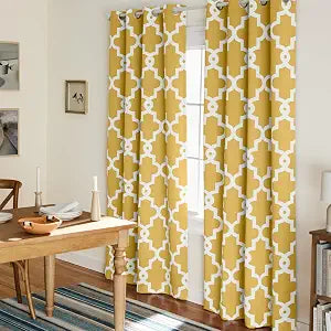 TOWN & COUNTRY EVERYDAY Ironwork Geo Trellis Sateen Indoor Curtains, Room Darkening Blackout, Grommet Top, Energy Efficient, 2-Pack Set, 52"x96", Sundress Yellow