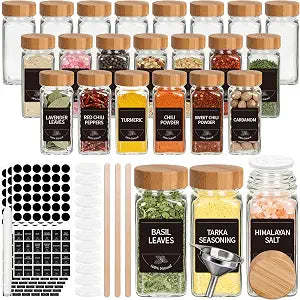24 Pack Glass Spice Jars with Labels, 4oz Spice Containers with Bamboo Lids