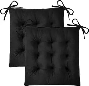 Kitchen Chair Cushions Set of 2 with Ties 15.5"x15.5" Black