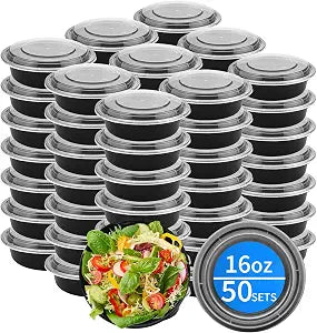 Heavy Duty Round Bowls, 16oz 50 Pack Meal Prep Containers with Lids