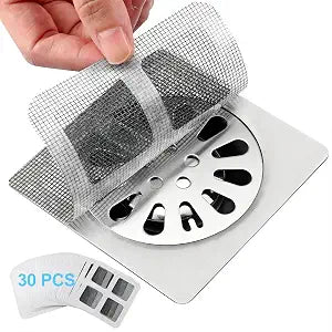 30 Pack Disposable Shower Drain Hair Catcher Mesh Stickers 4"x4" Strong Adhesive Mesh Covers for Bathroom, Kitchen Waterproof Hair Trap Easy Apply & Remove