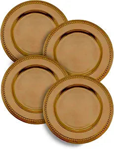 SARO LIFESTYLE CH286.GL14R Shelby Collection Bead Dot Design Decorative Charger Plate, Gold, 14"