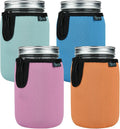 Beautyflier Wide Mouth Mason Jars 32oz Insulators, Regular Mouth 32-Ounces Mason Jar Insulated Cozy Neoprene Canning Cover, Quart Mason Jars Wide Mouth Sleeve Cover (32oz,4Color)