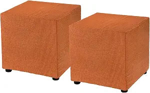 uxcell 2Pcs Square Foot Stool Cover 18x18x18inch Stretch Polyester Foot Rest Slipcovers Footstool Protector for Living Room Bedroom, Orange