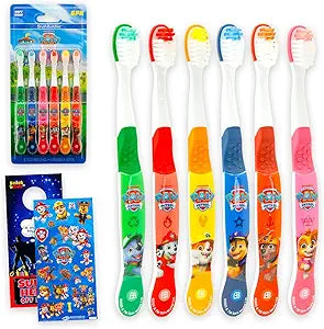 Paw Patrol Toothbrush Set - Bundle with 6 Toothbrushes Featuring Chase, Marshall, Skye, Rubble, More Plus Stickers | Paw Patrol Oral Hygiene Kit for Kids and Toddlers