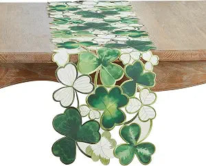 SARO LIFESTYLE St. Patricks Day Clover Table Runner, Green Shamrock Table Decor, 13"x72" Polyester Holiday Table Linen for Dining Table, Entryway, and Seasonal Displays