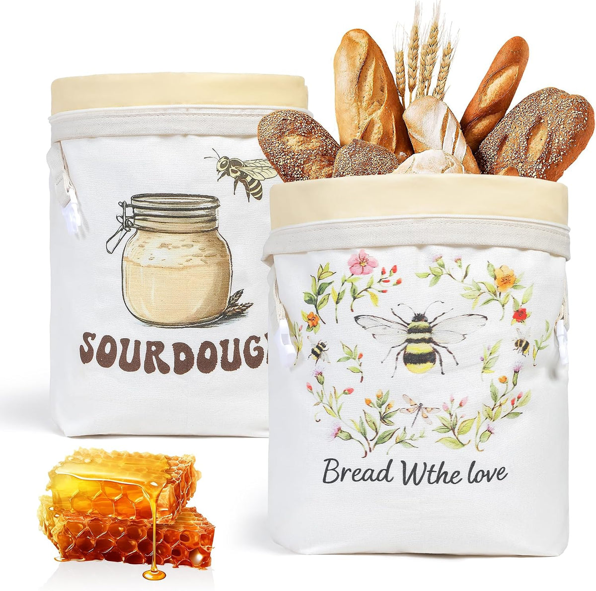 lorine Beeswax Bread Bags for Homemade Bread & Sourdough -17"x13" 2PC XL Eco-Friendly, Natural Food-Safe Storage Bag to Sourdough Bags with Sealing Zip to Keep