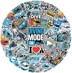 100PCS Scuba Diving Stickers  Diver Waterproof Vinyl Stickers for Laptop, Water Bottle, Gear, Helmet, Diving Gifts for Men Women