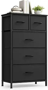 SONGMICS Tall Dresser for Bedroom, 5 Fabric Drawers with Steel Frame