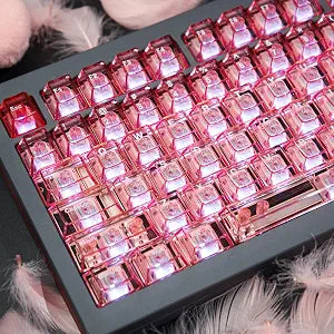 Pink Crystal Clear Keycaps Set, Cherry Profile Shine Through Keycap