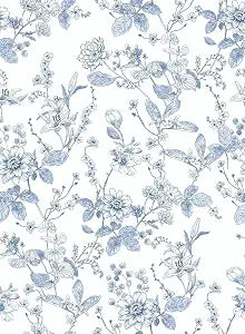 Light Blue Botanical Floral Shelf Liner Contact Paper Peel and Stick Botanical Floral Wallpaper for Walls Bahtroom Bedroom Kitchen Cabinets Dresser Drawer Furniture Arts Carfts Decal 17.7X393 Inches