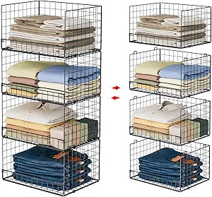 Yociyoga 4-Tier Stackable Closet Organizers and Storage Shelves, Foldable Closet Shelf Organizer, Black(Patent Protection)(Patent No. 30022416)
