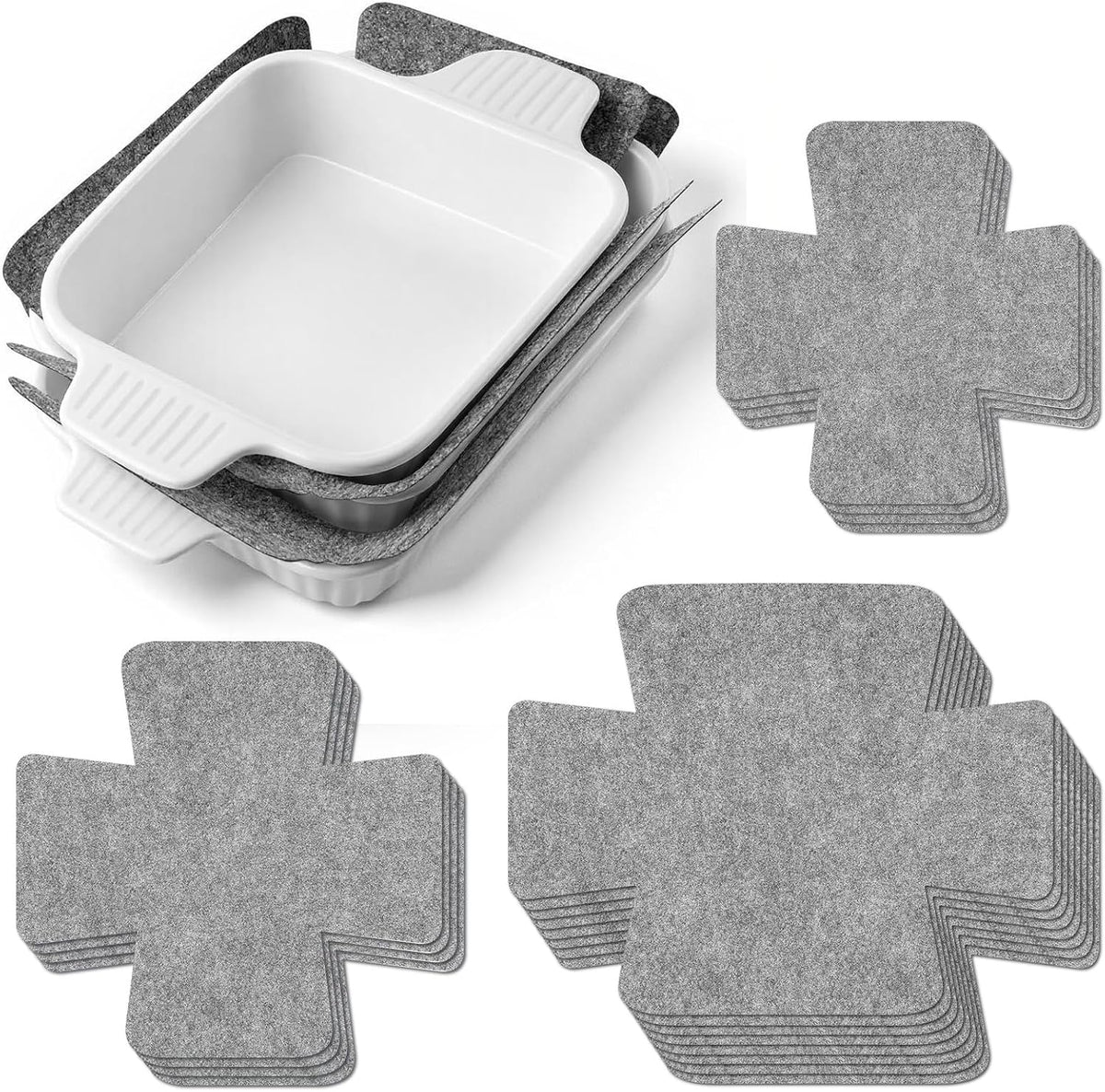 LemonRoad Set of 16 Pot Pan Protectors Bakeware Scratch Protectors 3 Size Non-Slip Dish Divider Pads for Stacking Extra Thick Felt Padded Pan Cookware Prevent Chip Crack Reusable Trimable(Gray)