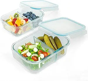 Moss & Stone 2-Pack Glass Meal Prep Containers with Lids, 2 Compartments