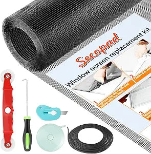 Secopad Window Screen and Screen Door Mesh Repair Kit, Black, 48in x 177in