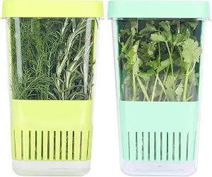 2 Pack Fresh Herb Keeper for Refrigerator, Clear BPA-Free Herb Saver, Storage Container for Cilantro, Parsley, Thyme, Mint & Asparagus, Preserver Keeps Fresh Herbs for 3 Times Longer