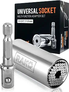 RAK Super Universal Socket Tool, 7-19mm Universal Socket Wrench Set, Gator Grip with Power Drill Adapter Set, Valentine's Day Gift, Ideal Cool Gadgets for Birthday Gifts for Men Dad Husband