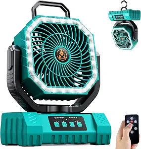 Camping Fan Rechargeable - 20000mAh Portable Cordless Battery Powered Fans with LED Lantern, Remote Auto Oscillating Table Fan Battery Operated Tent Fan for Travel Outdoor Fishing Bedroom Home (Blue)