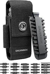 Galvanox Nylon Sheath for Multi-Tools with 21 Flat End Screwdriver Bits and Holder - Case Belt Holster Pouch with Pockets and Bit Set Included, Compatible with Leatherman