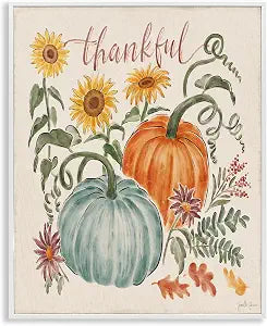 Thankful Pumpkin Pair Sunflower Florals, 11 x 14 Inch Framed Gicle Print