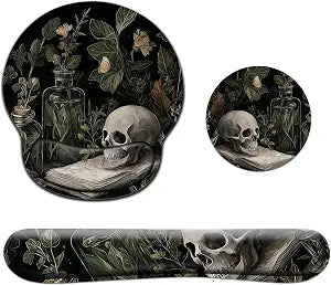 3-in-1 Vintage Skull Mouse Pad with Wrist Rest Set Ergonomic