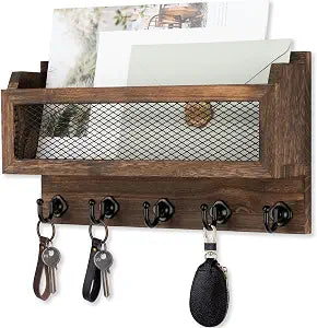 Nekon Mail and Key Holder for Wall Decorative, 11 Inch Mail Holder, Brown