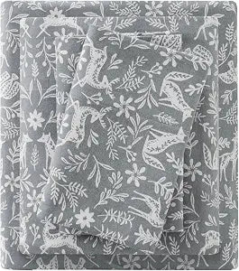 True North by Sleep Philosophy Flannel Sheets Full Size, Cozy 100% Cotton Flannel Bed Sheets, Ultra Soft Cute Sheet Set, Novelty Print Themed Cold Weather Warm Bedding Set, Sage Winter Fauna, 4 Piece