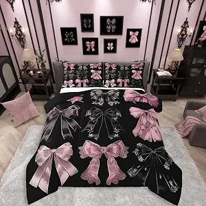 Erosebridal Black Pink Bow Comforter Set Full Size 3 Piece Bedding Set