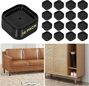 16 Pack Furniture Risers Adjustable Bed Risers 1 Inch Heavy Duty for Couch Desk Leg Chair Sofa Cabinet Bed Leg Risers,Square Stackable Bed Risers Lift Height 1, 2 or 3 Inch, Black