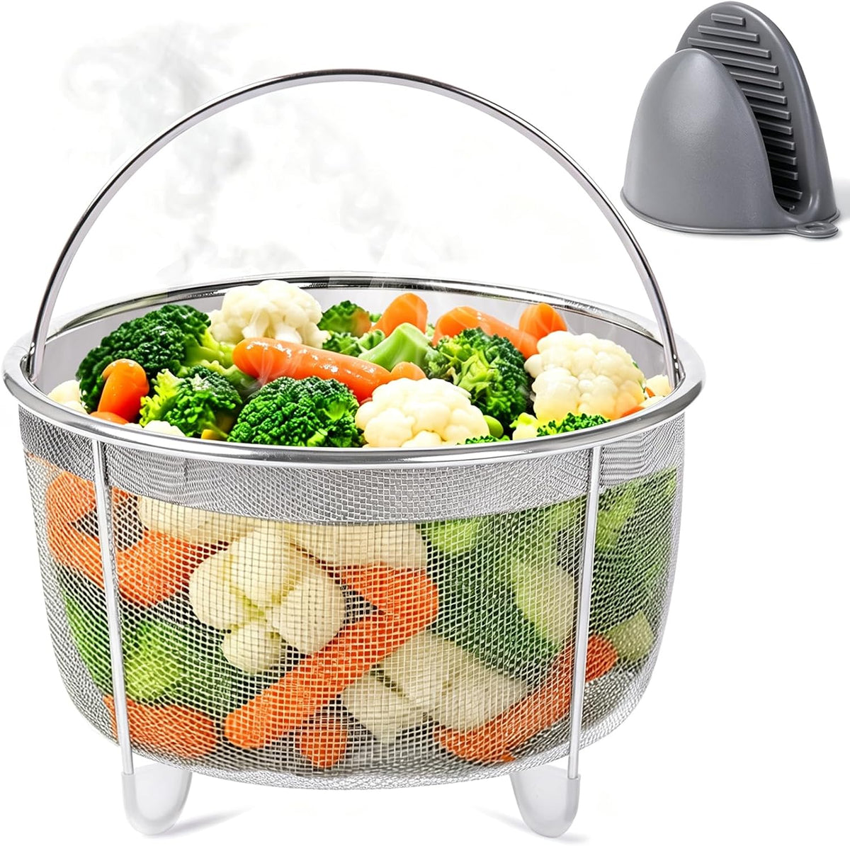 Steamer Basket, Stainless Steel Mesh Strainer Insert 8.38 x 5.3 Inch