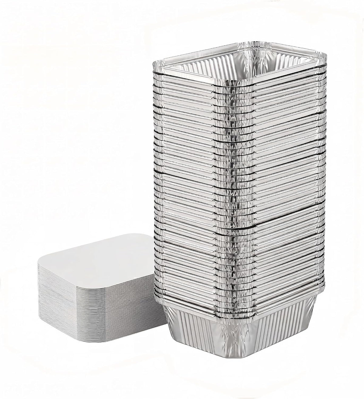 100 Pack 1lb Aluminum Foil Pans with Cardboard Lids, 5.5"x4.5"