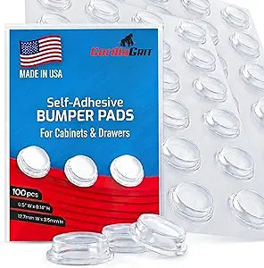 Pack of 100 Cabinet Door Bumpers - 1/2 Diameter Clear Adhesive Pads for Drawers, Glass Tops, Cutting Boards, Picture Frames, Small Furniture