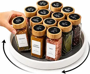 EHME EHME EHME 14 Pcs Glass Spice Jars Bamboo Lids with Lazy Susan Turntable Set, 10 Inch Non-Skid Lazy Susan Seasoning Containers Organization for Kitchen Cabinet Countertop, Spice Label Included.