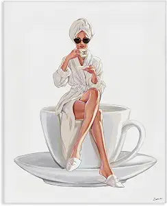 Chic Woman Robe Coffee Cup Glam, 16 x 20 Inch Canvas Wall Art