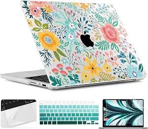 TWOLSKOO Compatible with MacBook Pro 14 inch Case 2023 2022 2021 Release M2 A2779 M1 A2442 Pro/Max Chip with Touch ID, Plastic Hard Shell Case & Keyboard Cover & Screen Protector, Abstract Flower
