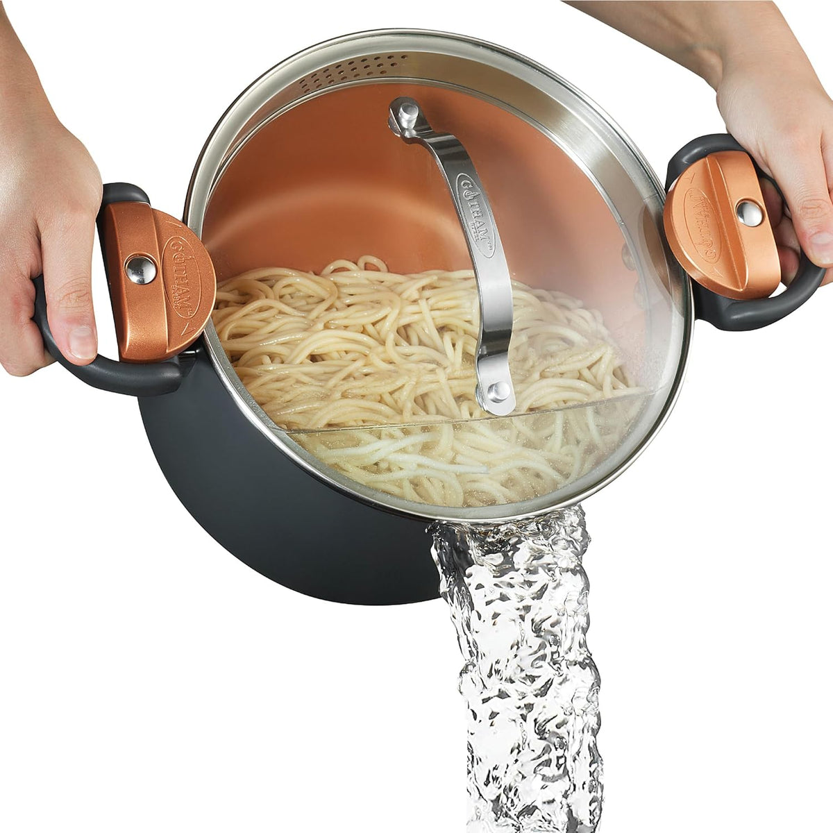 GOTHAM STEEL 5 Qt Stock Pot with Strainer Lid, Titanium Ceramic Nonstick