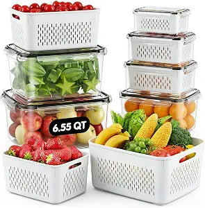 JSCARES Fruit Storage Containers for Fridge with Removable Colander, 6 Pack