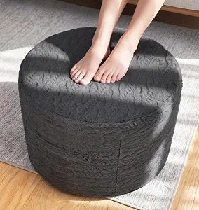 Hobestluk Stuffed Pouf Ottoman,Memory Foam Filled,Soft Pouf,Braided Grey