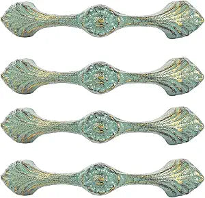Sungmor Antique Cast Iron Cabinet Pull, 4PC Simple Style,Vintage Green