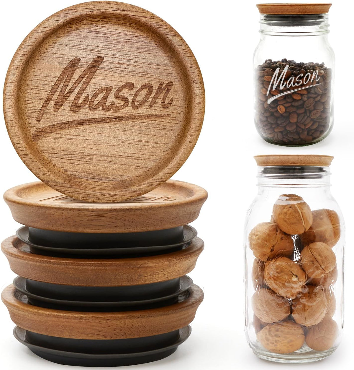 4Pcs Wooden Regular Mouth Mason Jar Lids Small Mouth Decorative Canning Lid