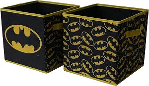 Batman Collapsible Storage Cubes  Set of 2 Foldable Fabric Bins for Kids  Organizer Boxes with Iconic Logo  Closet & Toy Storage  Black Superhero Cube Containers