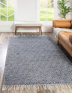 Unique Loom Braided Jute Collection Area Rug - Assam (3' 1" x 5' 1" Rectangle, White Navy)